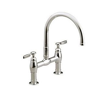 Kohler K-6130-4-SN Parq Deck-Mount Kitchen Bridge Faucet with 9