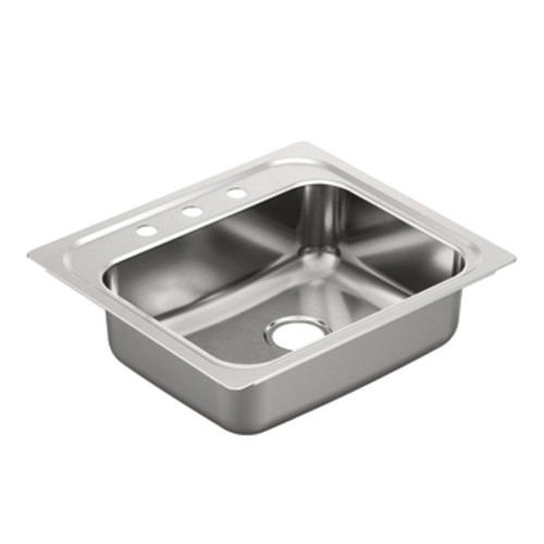 Moen G201963 2000 Series 20 Gauge 3 Hole Single Bowl Drop in Kitchen Sink - Stainless Steel