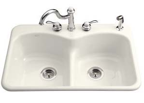 Kohler K-6626-3-96 Langlade Smart Divide Kitchen Sink- 3 Hole Faucet Drilling - Biscuit