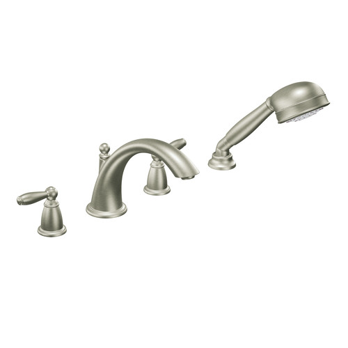 Moen T924BN Brantford Two-Handle Roman Tub Faucet Trim with Built-In Handshower Brushed Nickel